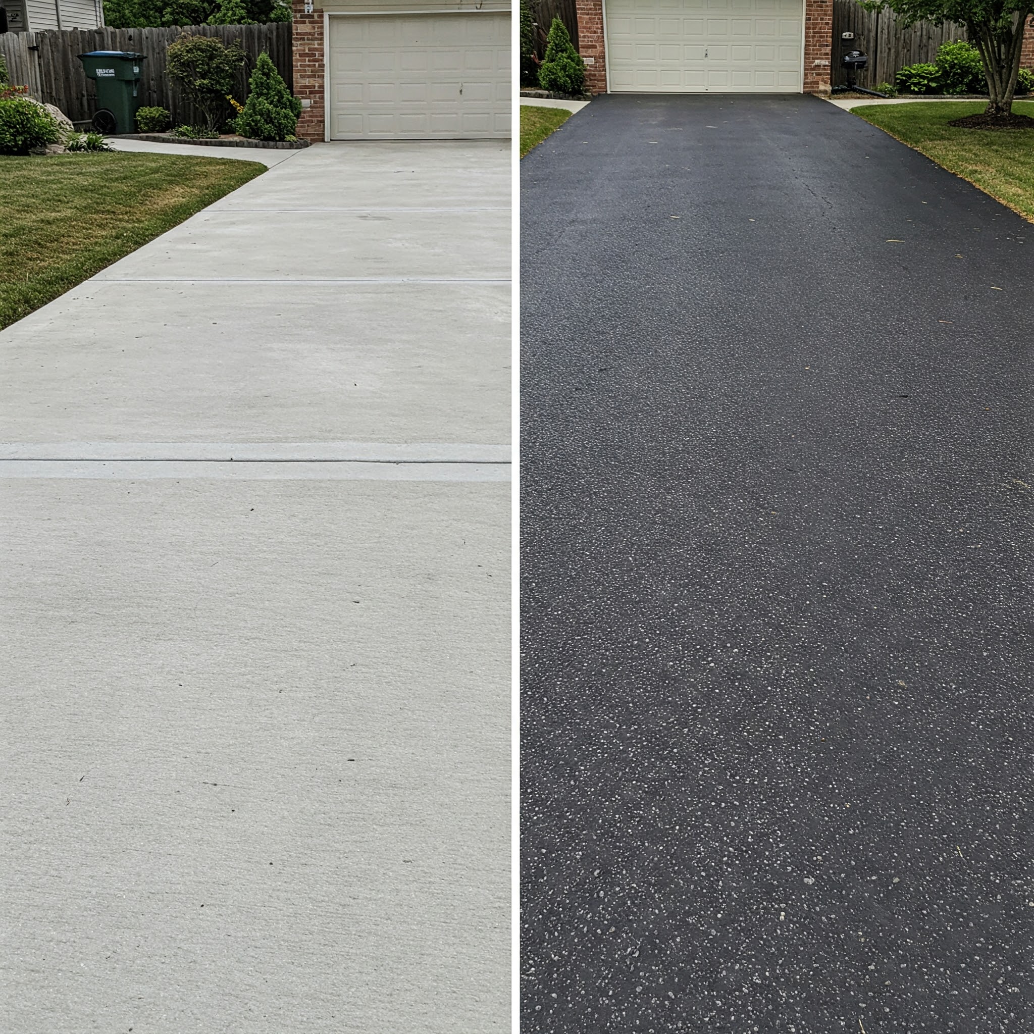 Split Image With Concrete and Asphalt Driveways